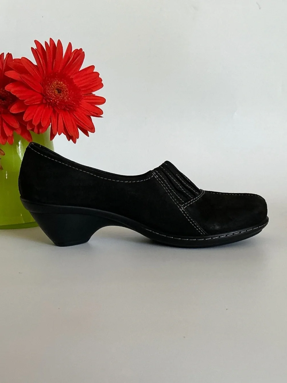 SoftWalk Black Suede Leather Wedge Comfort Sip On Shoes Size 7M EUC